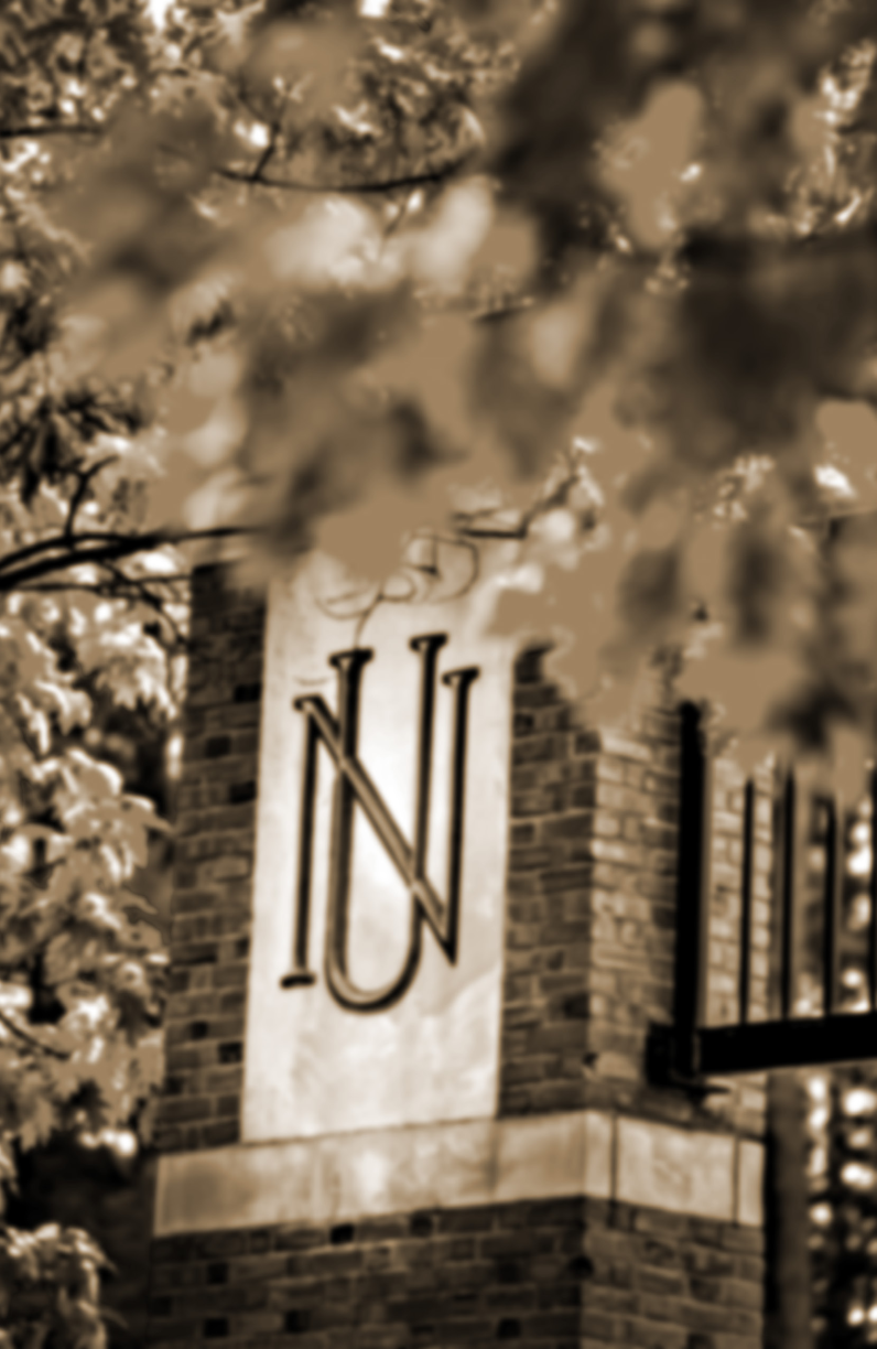 NU logo on gate