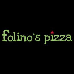 green letters on a black background reading: folino's pizza