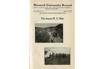 Cover of the Norwich University Record dated August 12, 1903, with two black-and-white photos and the title "The Annual N. U. Hike."