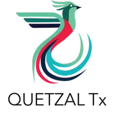 A colorful bird logo for Quetzalt Therapeutics.