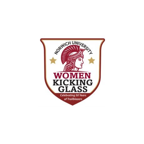 Shield Logo for Norwich University Women Kicking Glass