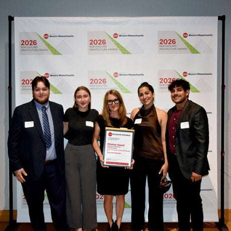Five people pose with a Citation Award at the 2026 New England Architecture Awards.