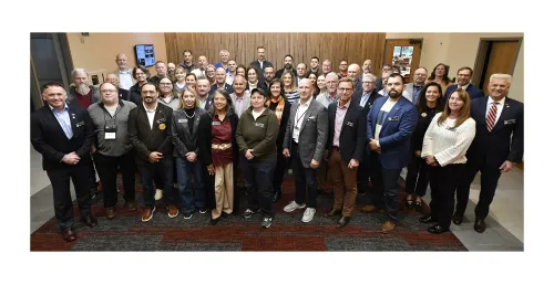 Members of the Norwich University Board of Fellows gather for a group photograph.