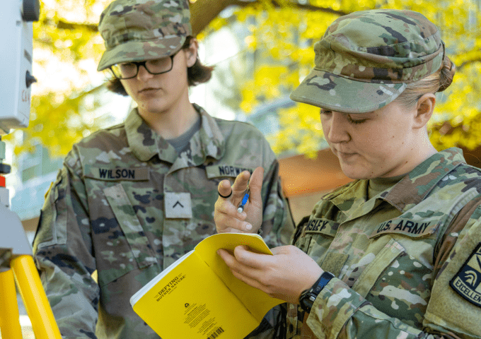 Norwich Civil Engineering students surveying on campus.