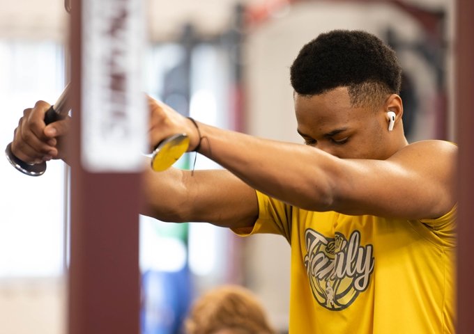 A Norwich student engaged in strength exercises as part of the Resilient Bodies program.