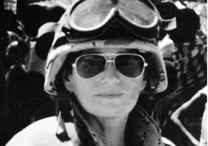 Black and white image of female pilot in Marine gear
