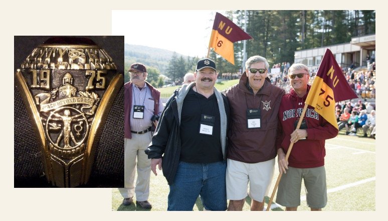 NU Class of '75 ring; group of NU '75 alumni