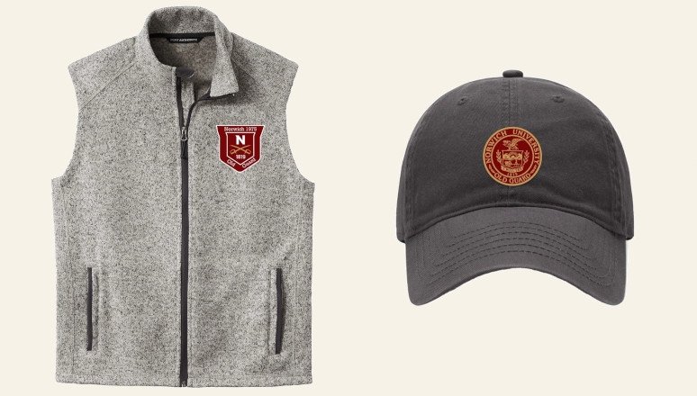 NU Class of 1975 50th reunion souvenirs - vest, baseball cap