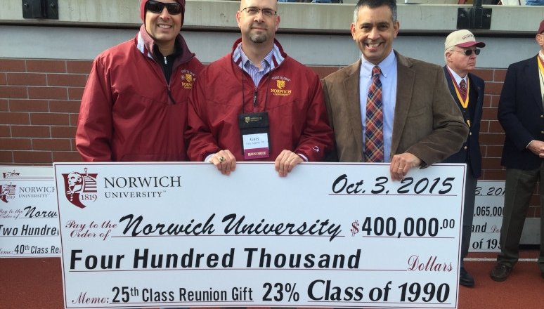 Past NU Class of '90 gift check presentation