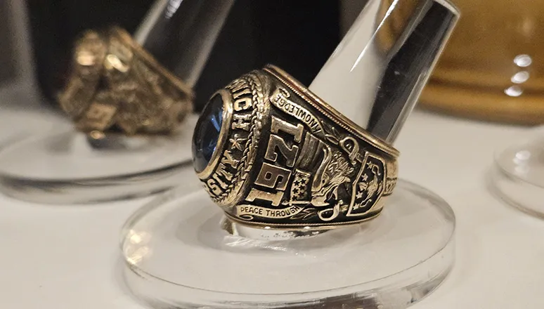 Norwich class ring on display in the Sullivan Museum