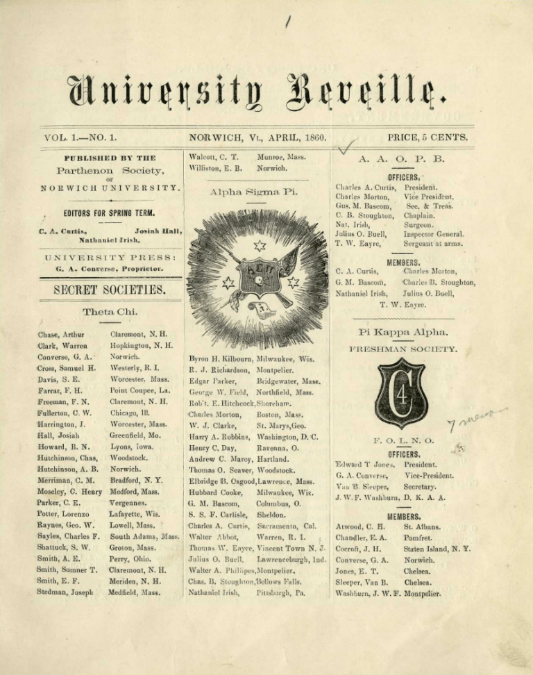 Front page of the original Norwich Reveille