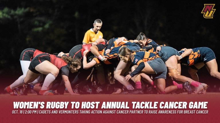 A graphic of women's rugby scrum promoting an upcoming match.
