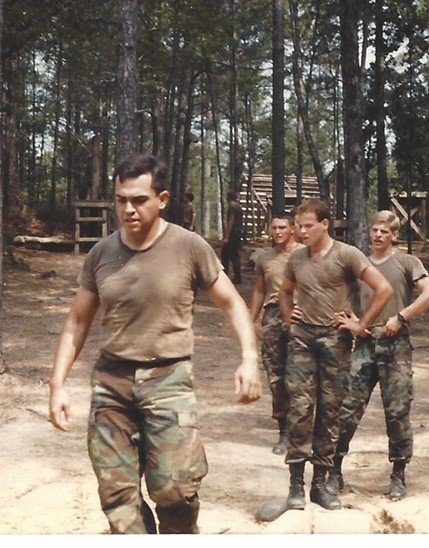A retro photo of cadets exercising.