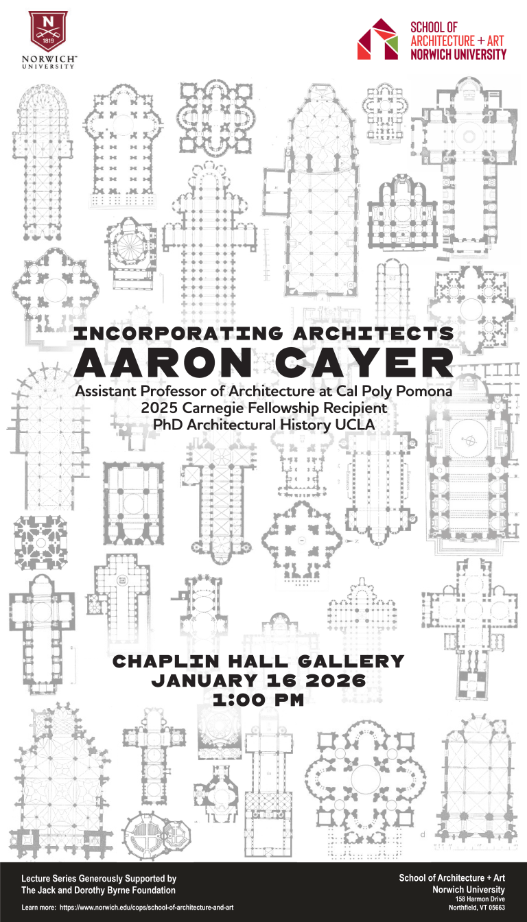 A poster promoting an event with guest Aaron Cayer.
