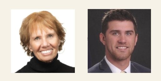 Staff photos of Diane Scolaro (left), Billy Whaley '17 (right), against a tan background
