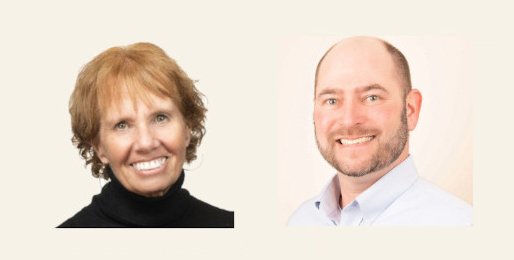 Headshot photos of Diane Scolaro (left), Corey Touchette (right) with tan background