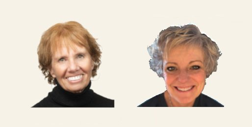 Headshot photos of Diane Scolaro (left), Teri-Gene Conlin (right) against a tan background