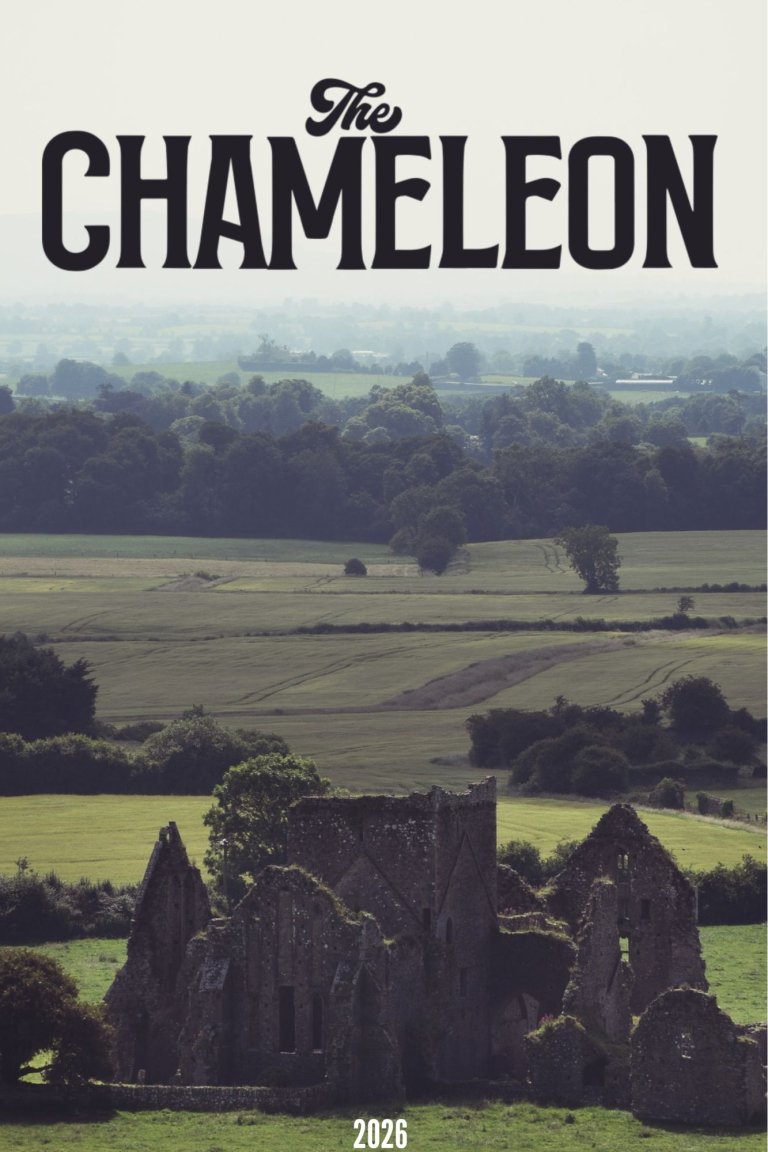 Cover for The Chameleon 2026 with title text above a landscape and stone ruins.