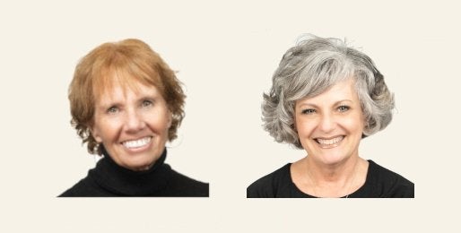 Headshot photos of Diane Scolaro (left), Teri-Gene Conlin (right) against a tan background