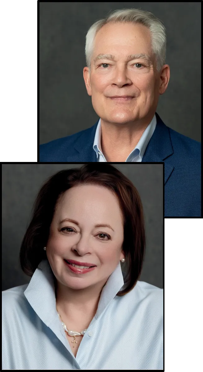 headshot photos in casual dress of Captain W. “Russ” Webster (top) and historian Theresa M. Webster (bottom).
