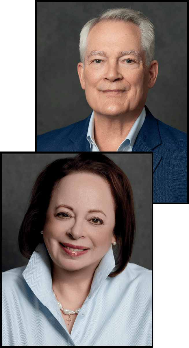 headshot photos in casual dress of Captain W. “Russ” Webster (top) and historian Theresa M. Webster (bottom).