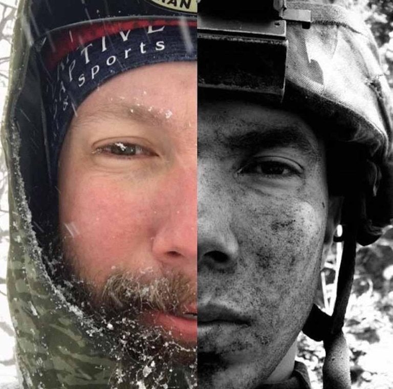 Split image of a man's face half in color, half in black and white