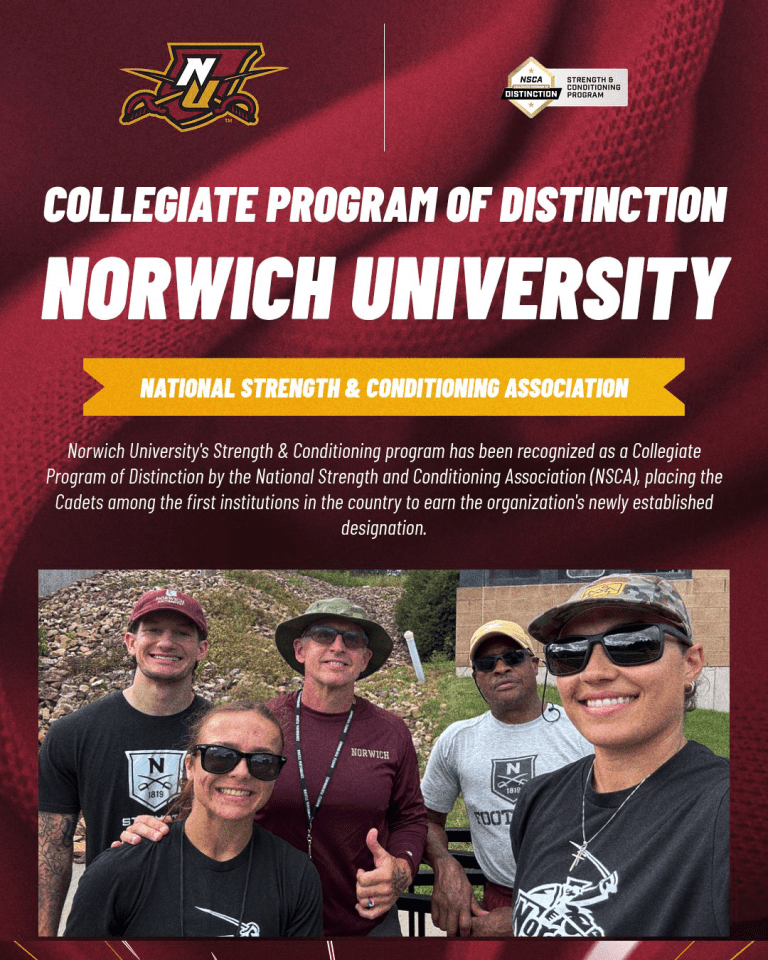 Norwich University Strength and Conditioning program recognized as an NSCA Collegiate Program of Distinction.