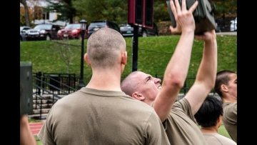 A contracted NROTC marine, participates in a CFT (cadet fitness test) during the regular bi-weekly mil-lab.