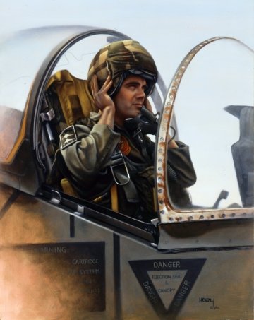 Painting of USMC pilot in cockpit