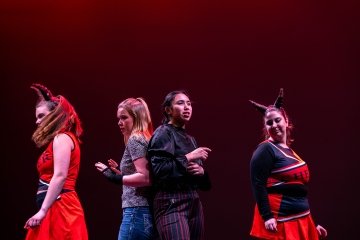 Pegasus Players - She Kills Monsters - Actor on stage with monsters