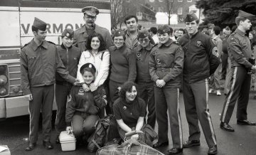 group of Norwich university community at departure of Iranian students due to Iran hostage crisis, spring 1980