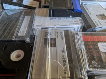 Cassette tapes on a table.