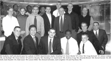 Norwich students include Eric L. Murphy '06 (kneeling, far right); Sarah C. Davis '06 (middle row left, white shirt) 