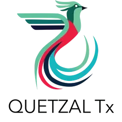 A colorful bird logo for Quetzalt Therapeutics.
