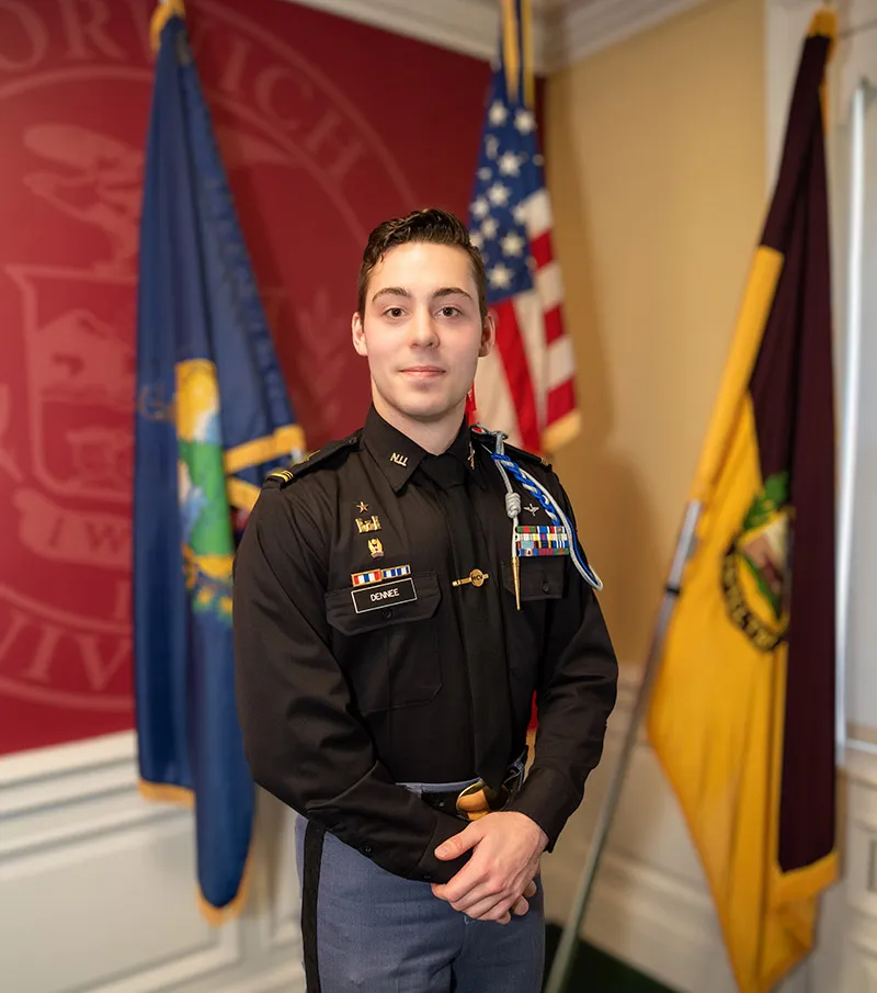 Henry “Hank” Dennee of New Bern, NC, is selected as the university’s 2023-24 Regimental Commander, the highest-ranking cadet of Norwich University’s Corps of Cadets. 