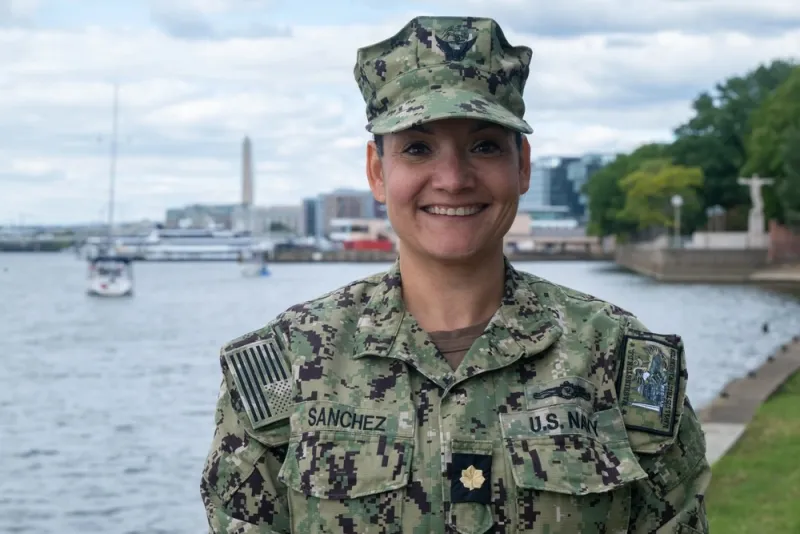 Photo By Sgt. Benjamin Whitten | U.S. Navy Lt. Cmdr. Swift Sanchez, assigned to Joint Task Force-National Capital Region, poses for a photo at Fort McNair, Washington, D.C., Oct. 9, 2024. Sanchez is supporting the 60th Presidential Inauguration as an intelligence operations planner. Sanchez hails from Forks, Washington, and has been serving in the Navy for 19 years. (U.S. Marine Corps photo by Sgt. Benjamin Whitten)