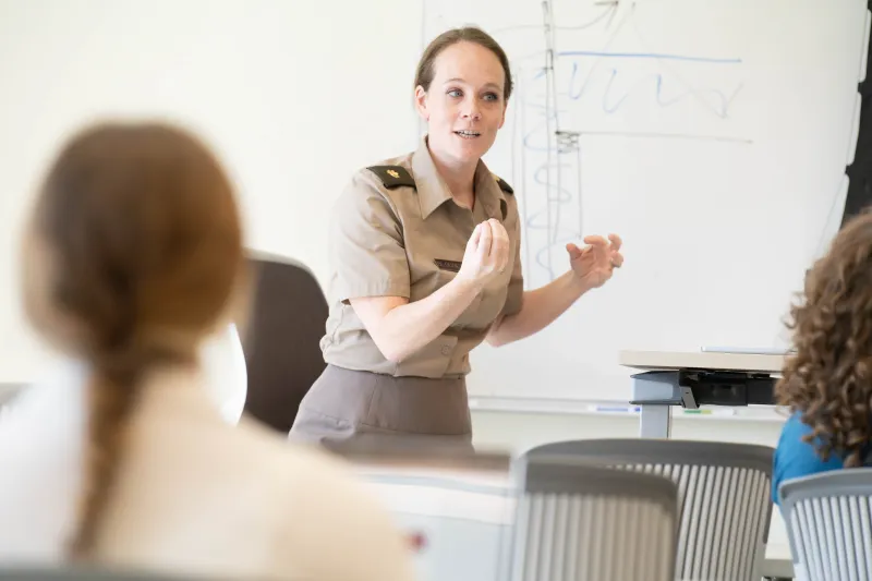 Kylie Blodgett teaches in her VSM uniform.
