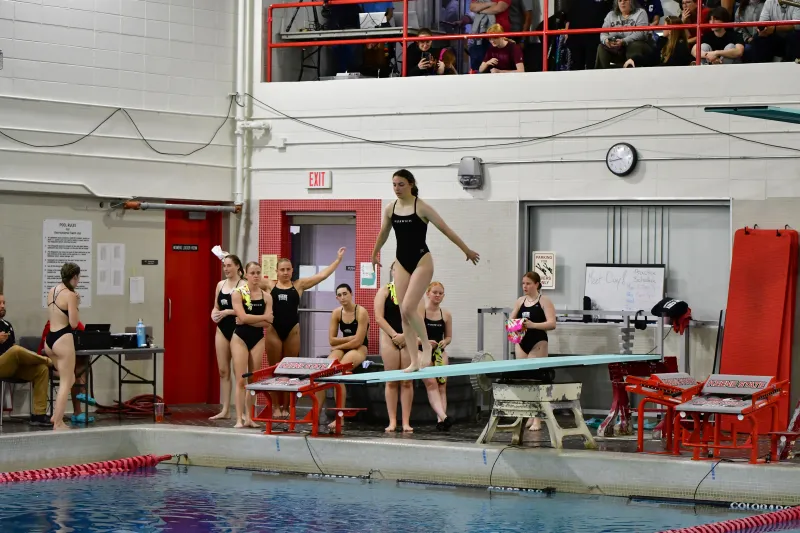 Ava LePage prepares to dive from the diving board.